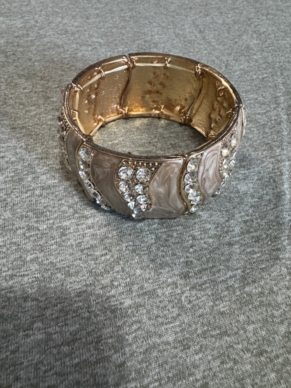 Source Unknown Gold-Tone Beige Enamel & Crystal Stretch Bracelet